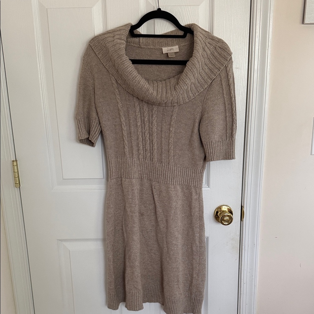 LOFT Taupe Cowl Neck Sweater Dress
